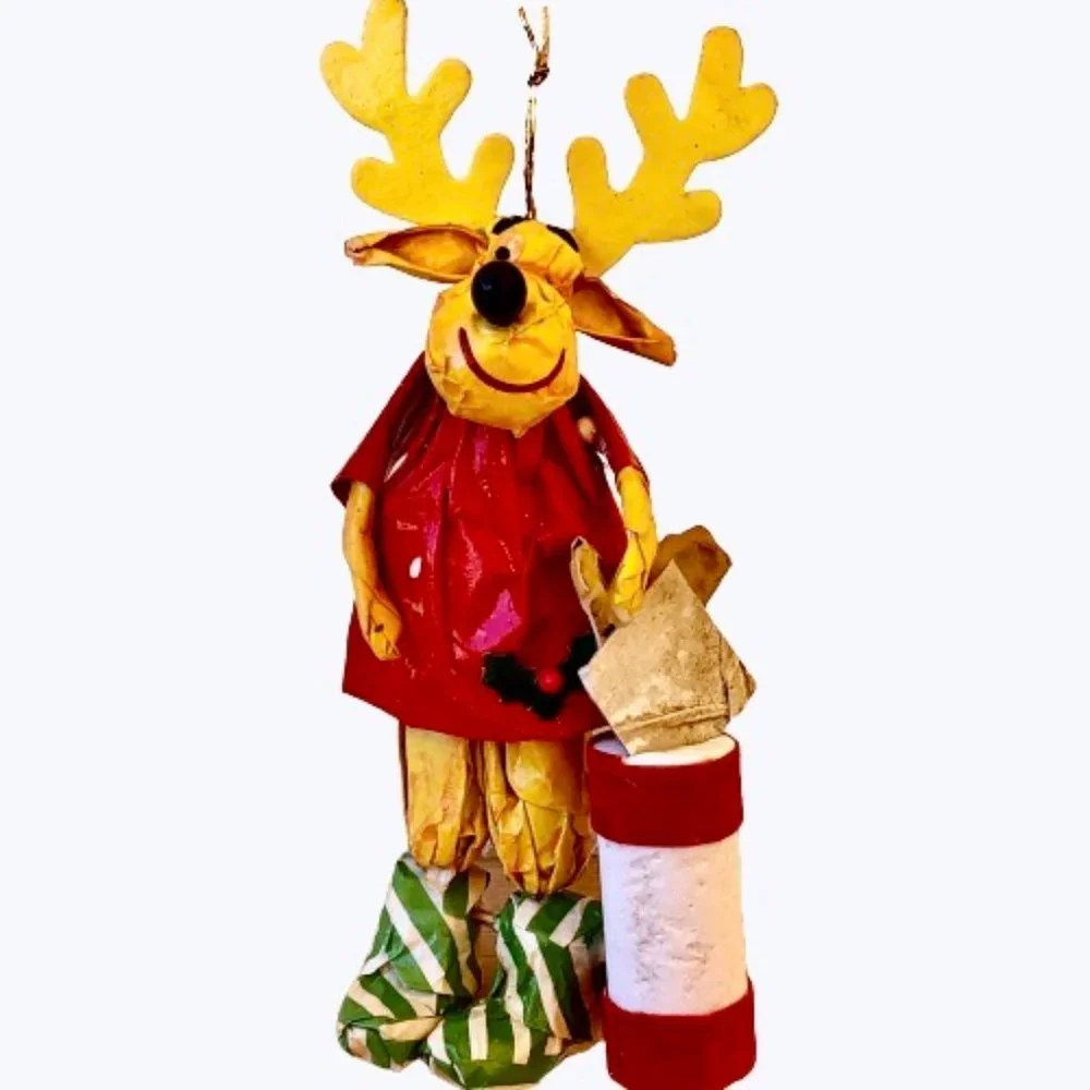 Vintage Christmas Ornament Paper Mache Moose in Dress Shopping Bag 5